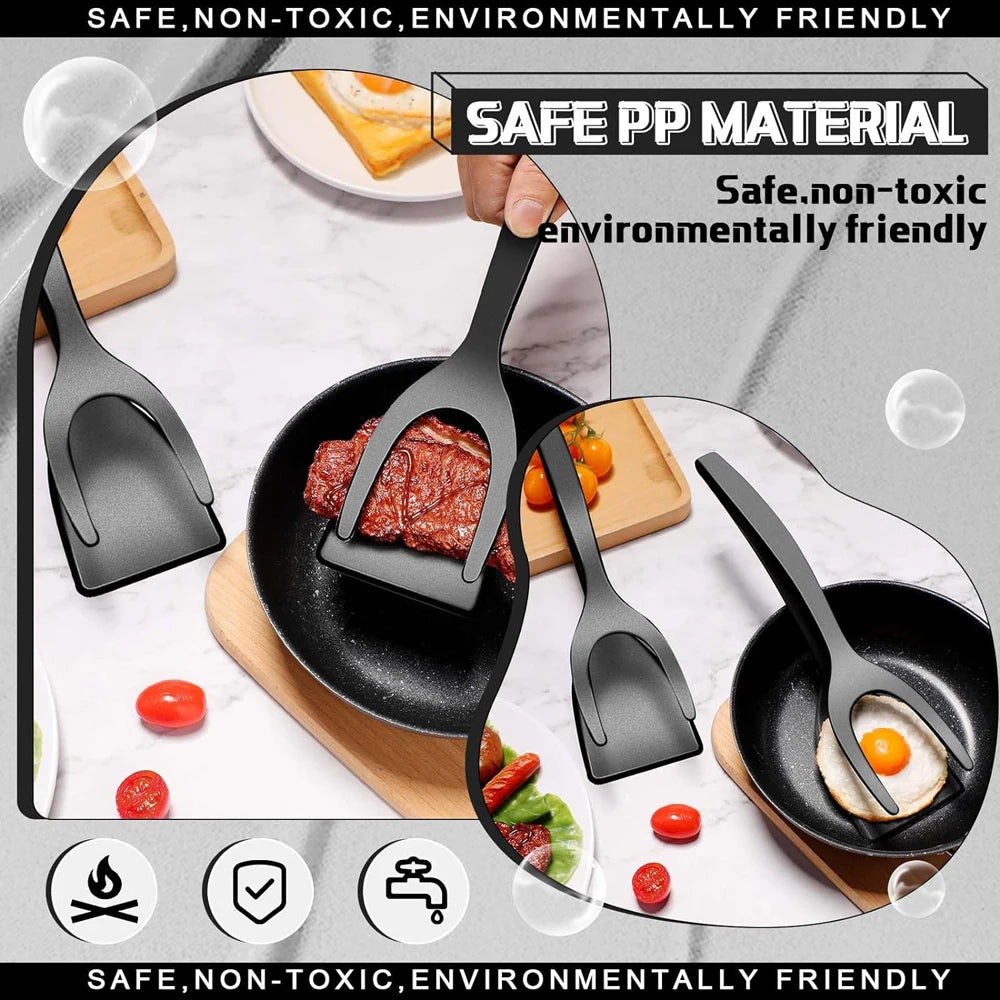 New 2 in 1 Grip Flip Spatula Tongs Egg Flipper Spatula Nylon Non Stick Coating Pancake Fish French Toast Omelet Making Tool