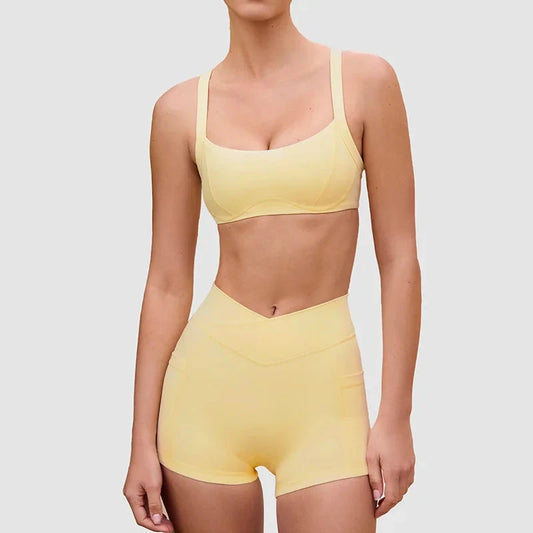 Women's Tracksuit Yoga Set 2 Pieces Sports Set Workout Gym Sportswear High Waist Leggings Fitness Shorts Bras Sports Suits