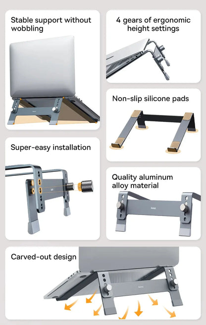 Baseus Adjustable Laptop Stand Aluminum Portable Notebook Support Holder for Macbook Air Pro Computer Stand Cooling Bracket - AMULET RING STORE