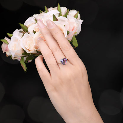JewelryPalace 4.3ct Natural Rainbow Mystic Quartz 925 Sterling Silver Wedding Engagement Solitaire Ring for Women New Arrival