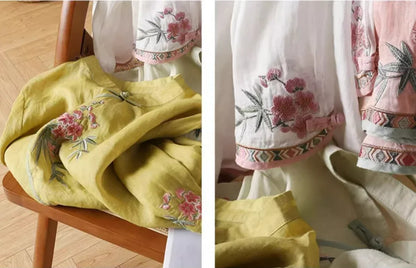 Casual Loose Blouse Shirt Women Clothes Summer Cotton Linen Ladies Tops Tee Blusas Vintage Embroidery Woman Shirt Camiseta Mujer