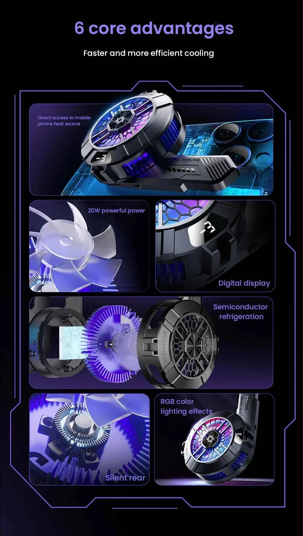 Mobile Phone Semiconductor Cooler "6"Shaped Semiconductor Cooling Fan Radiator for IOS Android SL33 Back-clip Magnetic Heat Sink