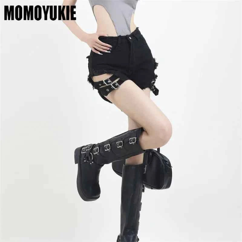 2023 Summer Vintage Trend Hot Girls Harajuku High Waisted Irregular Denim Shorts Goth Rock Sexy Women Shorts Slimming Versatile