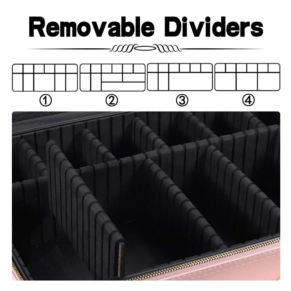 Large capacity travel makeup case, portable artist organizer with adjustable dividers and shoulder strap for toiletries jewelry - AMULET RING STORE