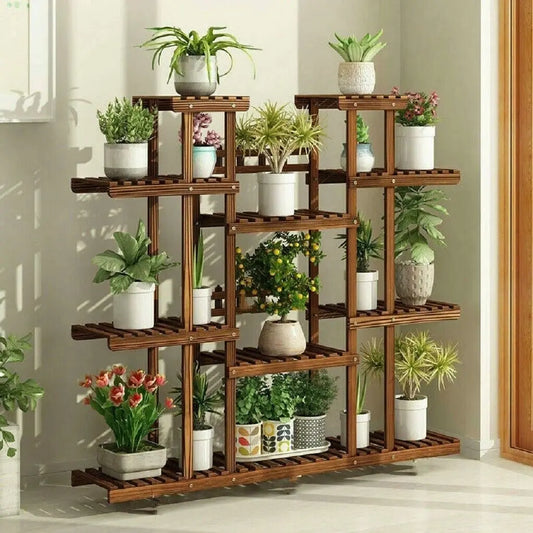 Wooden Plant Shelf Flower Pot Stand Indoor Outdoor Multi-Tier Plant Display Stand