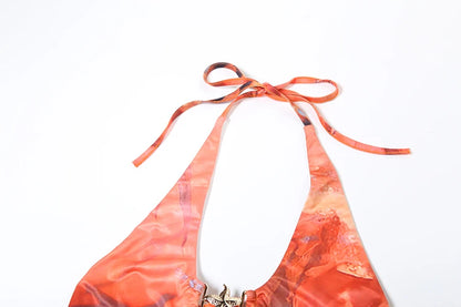 Nibber Bandage Dress Women Halter Metal Buckle Y2K Hollow Backless Summer Trend High Split Ruffles Sexy Elegant Maxi Bodycon - AMULET RING STORE