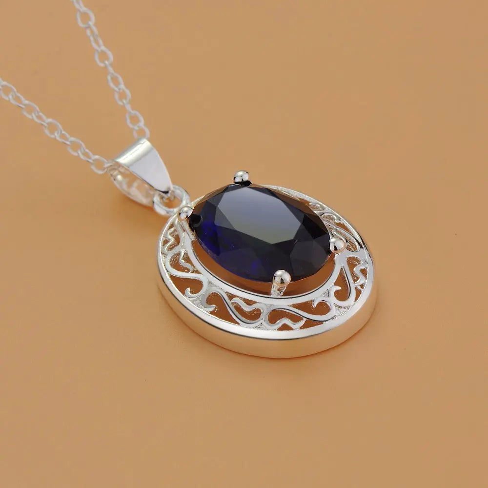 45cm 925 Sterling Silver Pretty Blue Crystal Zircon Necklaces For Women fashion party wedding engagement Jewelry holiday gifts