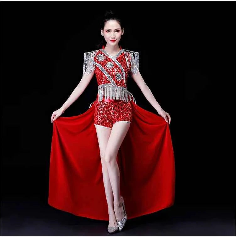 Modern Dance Clothing Women's Jazz Dance Performance Outfit Sparkling Tassel Tailcoat Nightclub ow Costume Adult New Sle