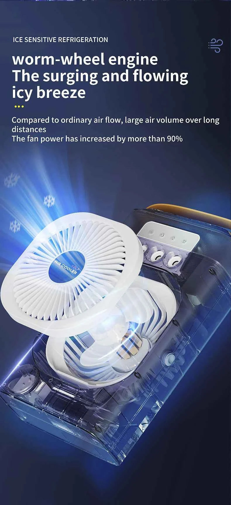 Portable air conditioning fan household 5000 mA desk humidifier small fan office three hole spray fan with color night light