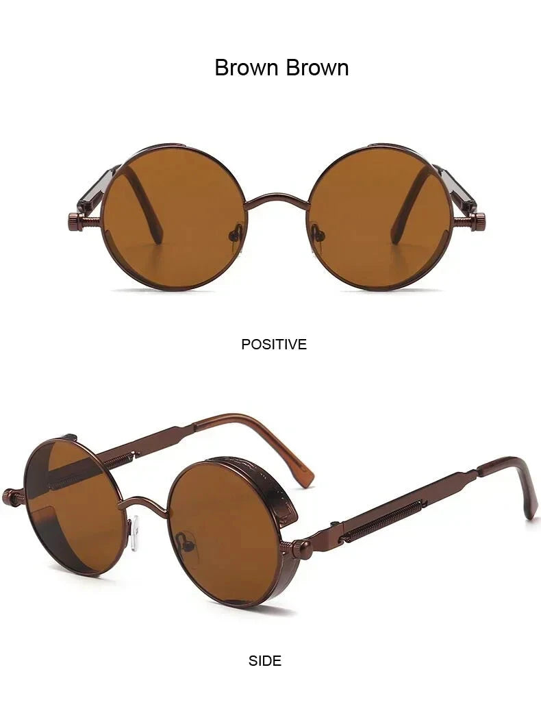 Classic Gothic Steampunk Sunglasses Luxury Brand Designer High Quality Men and Women Retro Round Metal Frame Sunglasses UV400