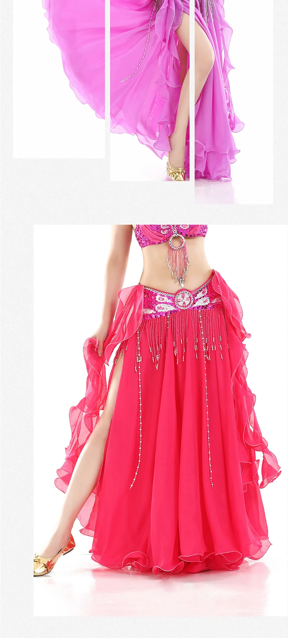 Belly Dance Skirt Chiffon Skirts Double Slit Ear Gauze Skirt High Slit Skirt For Adult Women Performance Practice Clothings