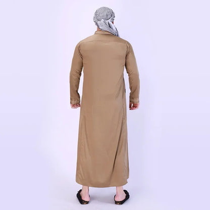 Men's New Long-sleeved Arab Robes Abaya Men's Robes in The Middle East Popular Muslim Men's Fashion Ethnic Long Clothing