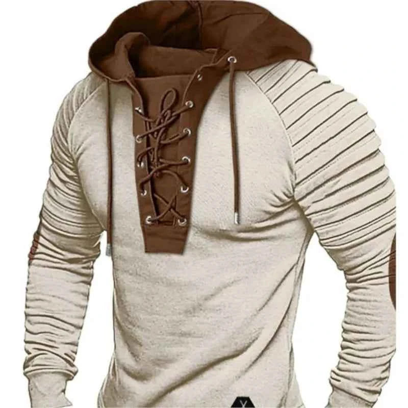 Spring And Autumn New Men's Hoodie Casual Men's Polo Top Fashionable Pleated Hoodie Men's Street Outdoor Long Sleeved Clothing