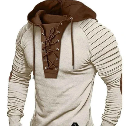 Spring And Autumn New Men's Hoodie Casual Men's Polo Top Fashionable Pleated Hoodie Men's Street Outdoor Long Sleeved Clothing