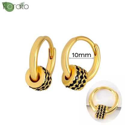 925 Sterling Silver Needle Fashion Round Pendant Small Earrings Luxury Gold Hoop Earrings for Women Premium Black Jewelry Gifts - AMULET RING STORE