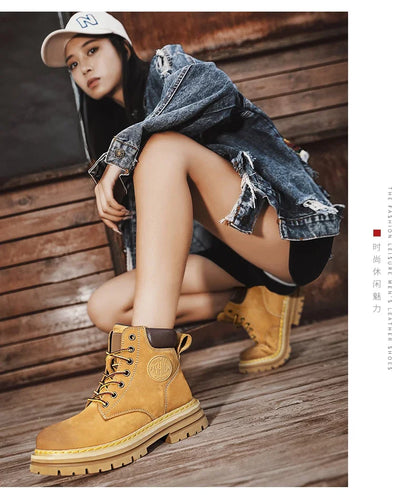 Boots Men High Top Boots High Quality Women Leather Shoes Fashion Outdoor Sneakers Men Lace Up Non-Slip Ankle Boots for Couple - AMULET RING STORE