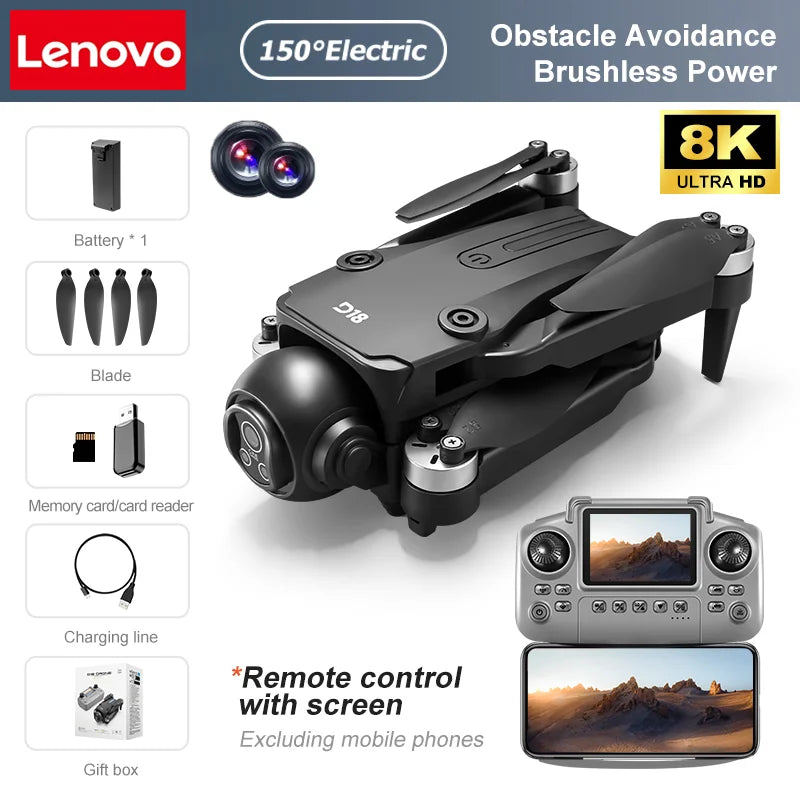 Lenovo D18 Drone 8K Aerial HD Dual Camera Photography Intelligent Obstacle Avoidance Brushless Motor 5G WIFI GPS Return VR Drone