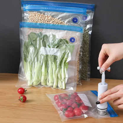 Reusable vacuum food storage bag zipper bag set USB electric pump vacuum sealing bag and manual pump vacuum bag - AMULET RING STORE
