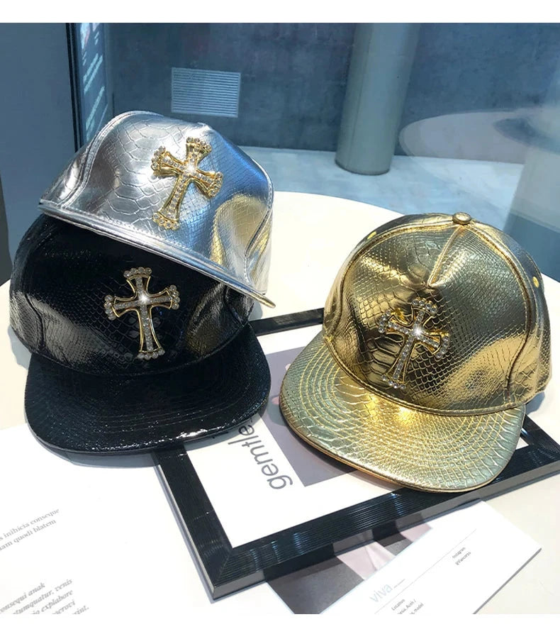 Leather Hip Hop Hat Street Personality Fashion Play Cool Baseball Cap Stage Show Hip Hop Dance Unisex Flat Brim Hats - AMULET RING STORE