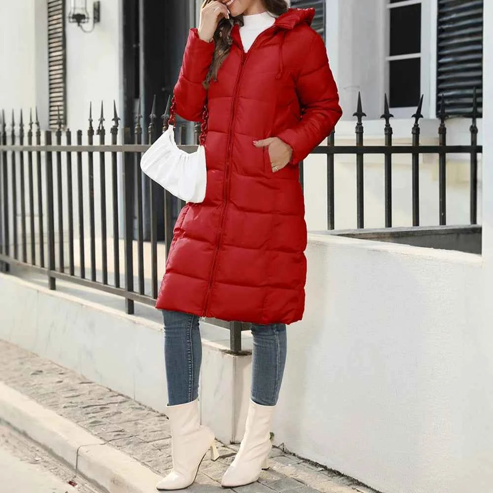 Women's Padded Coat Autumn Winter Simple Basics Zipper Long Sleeve Hoodie Daily Long Padded Clothes