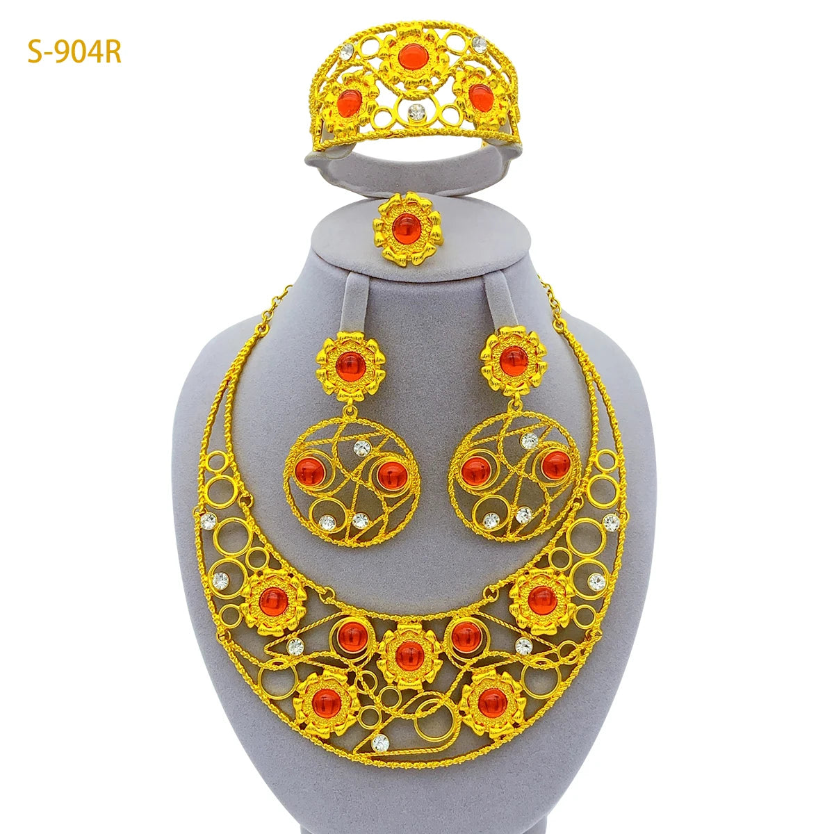 Ethiopian 24k Gold Plated Big Pendant Necklaces Set For Women
