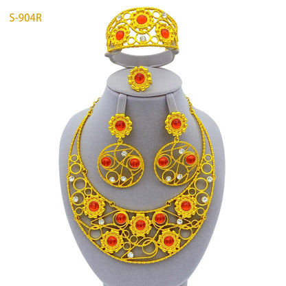 Ethiopian 24k Gold Plated Big Pendant Necklaces Set For Women