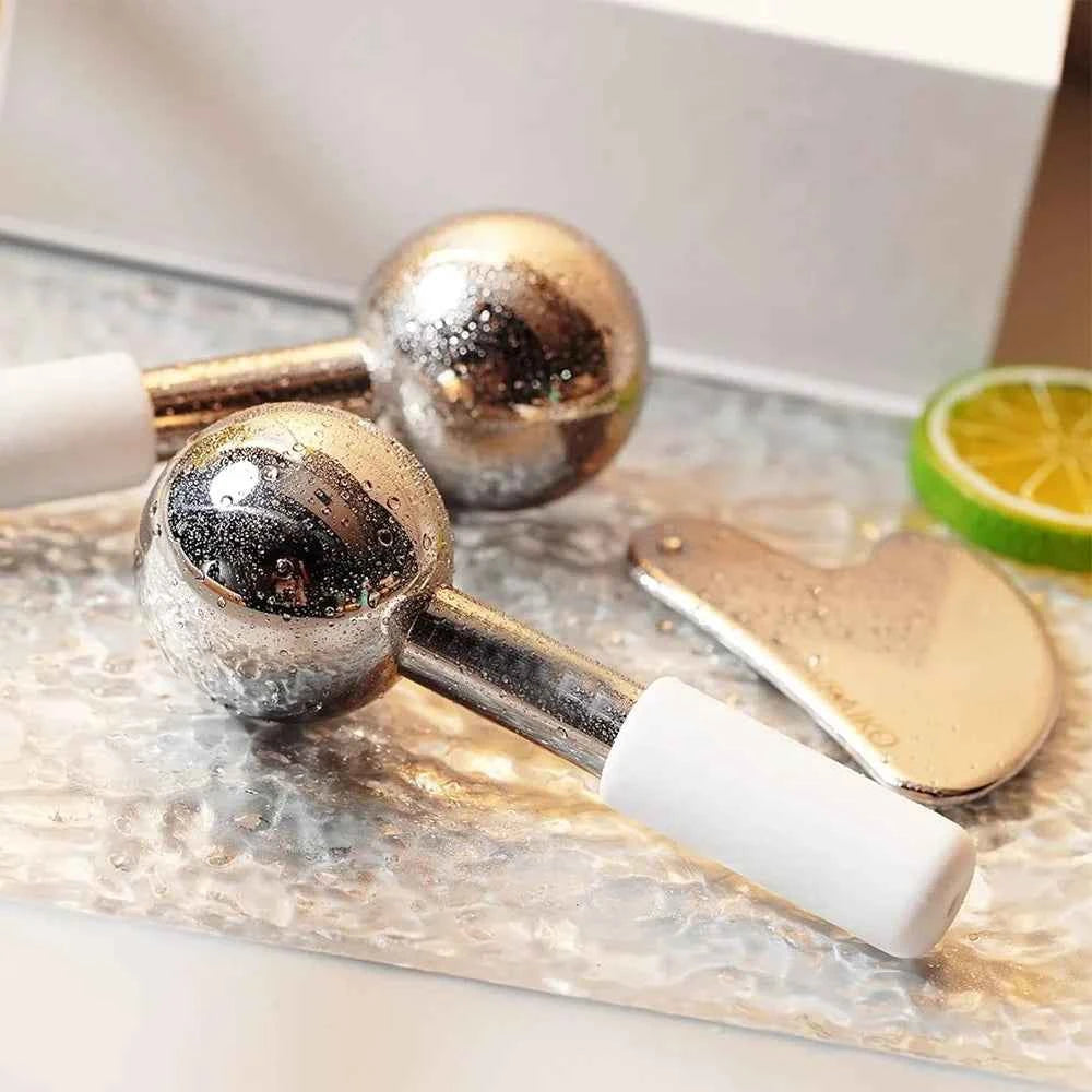 Facial Ice Globes Cold Hot Stainless Steel Facial Roller Skin Beauty Spa Cooling Globe Massage Ball Face Care Cryo Freeze Stick