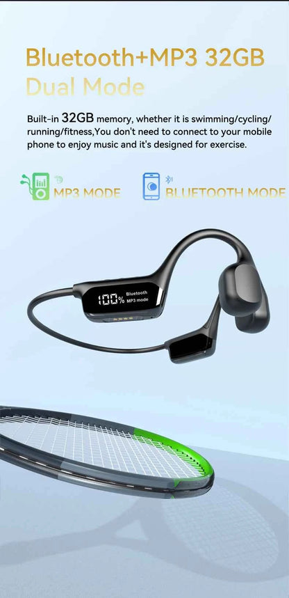Upgrades Bluetooth 5.4 Bone Conduction Wireless Headphones 30 Meters Depth IPX8 Waterproof Swimming Headsets 32GB RAM MP3 Player