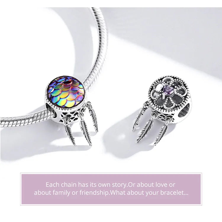 BISAER 925 Sterling Silver Charm Ocean Style Fish Dolphin Mermaid Shell Blue CZ Bead For Necklace&Bracelet DIY Fine Jewelry Gift - AMULET RING STORE