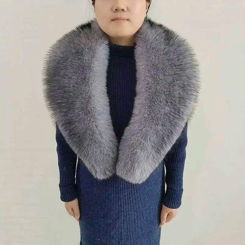 Large Winter Faux Fox Fur Scarf Women Jackets Warm Fluffy Shawl Fashion Artificial Fur Collar And Cuff Set Fluffy Scarves Female