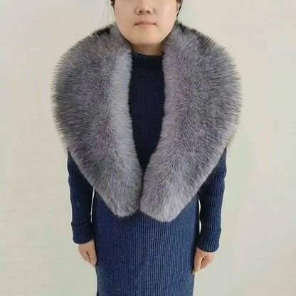 Large Winter Faux Fox Fur Scarf Women Jackets Warm Fluffy Shawl Fashion Artificial Fur Collar And Cuff Set Fluffy Scarves Female