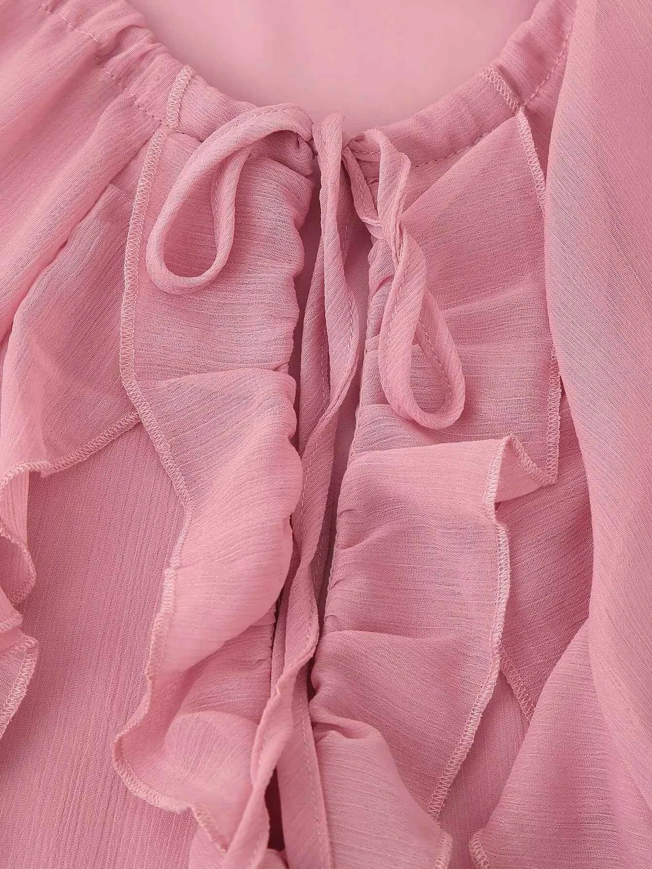 European and American style 2025 early autumn new layered ruffled long-sleeved chiffon dress