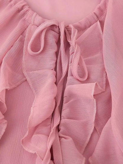 European and American style 2025 early autumn new layered ruffled long-sleeved chiffon dress