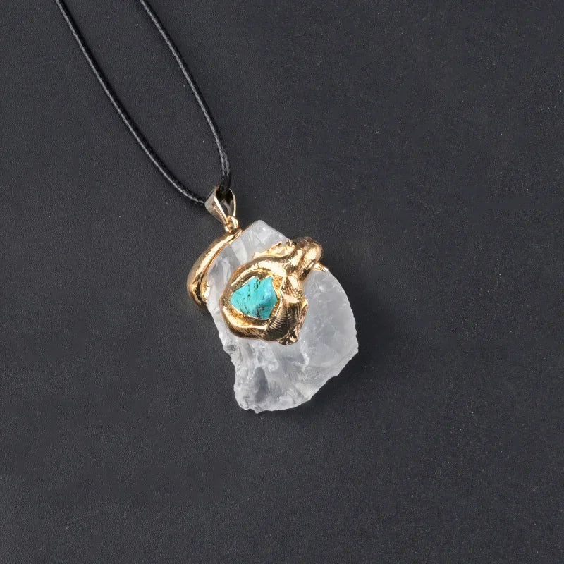 Natural Stone Gold Plated Pendant Necklace Irregular Gilt snake shape Crystal Link Healing Crystals Stone Necklaces For Women