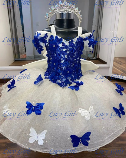 Gorgeous Quality Flower Girl Dress Tulle Fluffy With Exquisite Blue Applique Wedding Dresses Little Girls Birthday Party Gowns