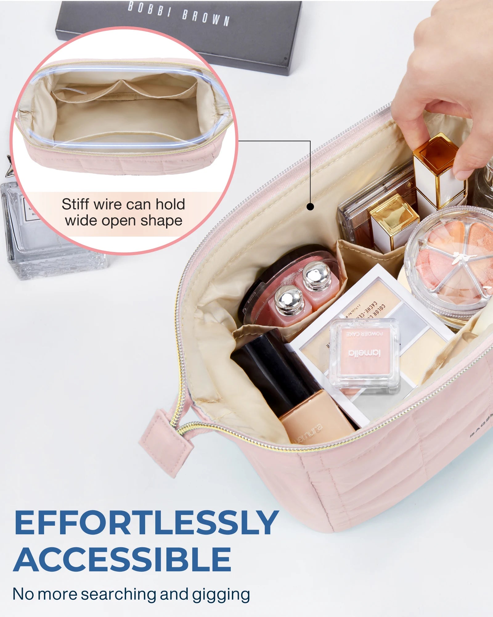 BAGSMART Makeup Bag Puffy Padded Make Up Bags for Women Makeup Organizer Case Wide-open Pouch Toiletry Bag Travel Essentials - AMULET RING STORE