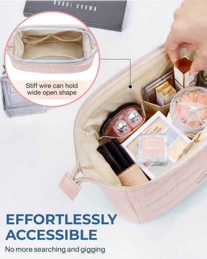 BAGSMART Makeup Bag Puffy Padded Make Up Bags for Women Makeup Organizer Case Wide-open Pouch Toiletry Bag Travel Essentials - AMULET RING STORE