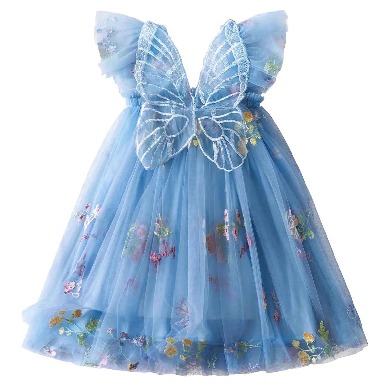 Delicate Party Prom Evening Dress Colorful Flower Embroidery Dresses Fashion Butterfly Princess Dress Birthday Princess Clothes