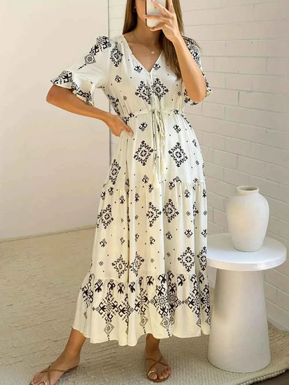 Plus Size Womens Summer Loose Boho Flowy Wrap V Neck 3/4 Sleeve Floral Print Slit Beach Wedding Guest Long Maxi Dresses Vistidos