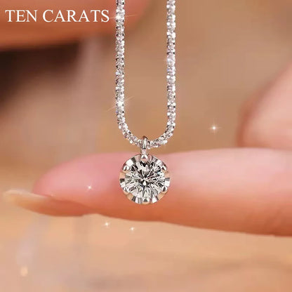 TEN CARATS 0.5-2CT S925 sterling silver Moissanite Women's Necklace Super Sparkly D Color VVS1 Pendant chain plated Jewelry - AMULET RING STORE