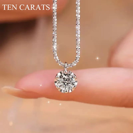 TEN CARATS 0.5-2CT S925 sterling silver Moissanite Women's Necklace Super Sparkly D Color VVS1 Pendant chain plated Jewelry - AMULET RING STORE