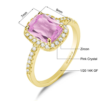 Solid 14K Gold Filled Aquamarine Ring for Women Retro Halo Design Gemstone Ring for Party Mother's Day Gifts Vintage Jewellery