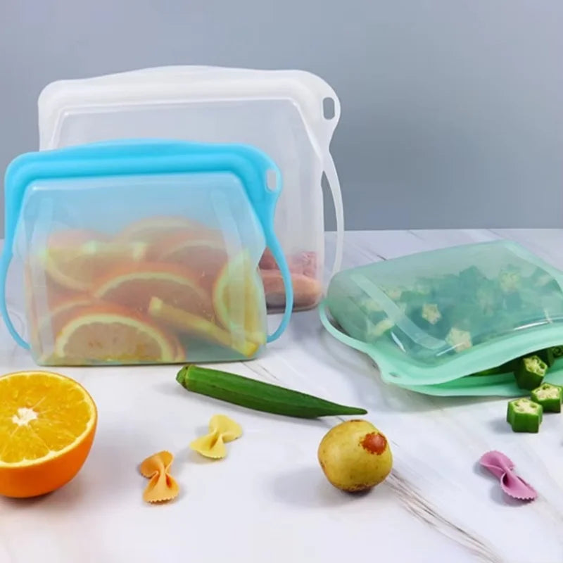 Silicone Zipper Bag,Kitchen Fresh-keeping Bags for Fruits and Vegetables,Portable Self-sealing Storage Bag for Daily Necessities - AMULET RING STORE