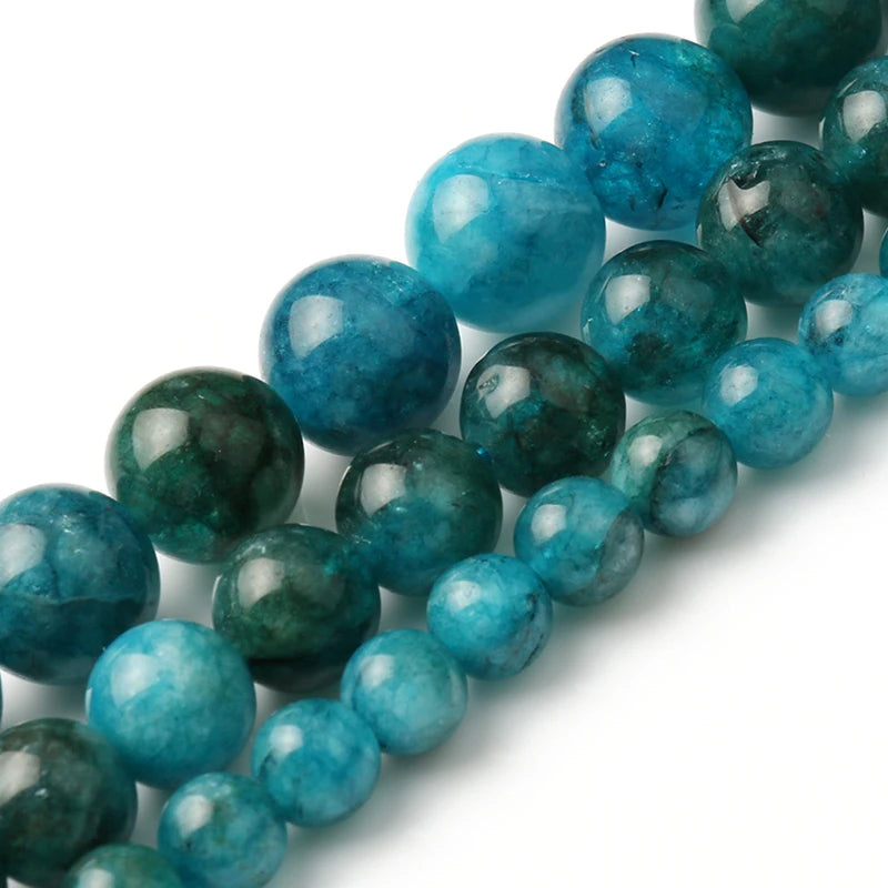 Real Natural Blue Stone Beads Turquoises Agates Amazonite Jades Tiger Eye Round Beads for DIY Couple's Bracelet Jewelry Making - AMULET RING STORE