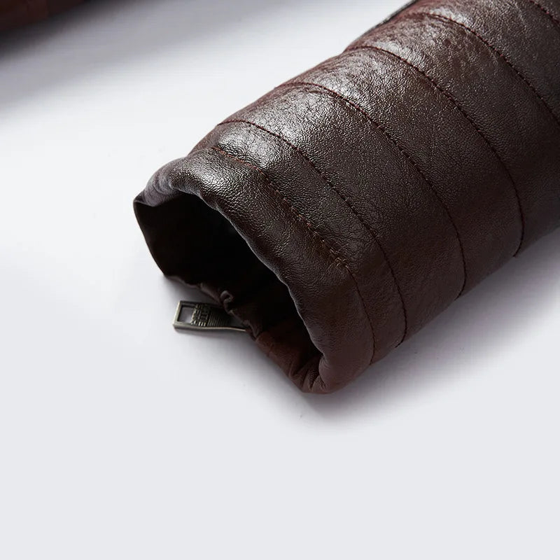 Men's Fur Collar Jacket PU Leather Vintage New Winter Men's Streetwear Thicken Leather Jacket Retro Men Brand Leathe Jacket