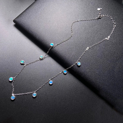 Trendy Natural White Opal Necklace 925 Silver Colorful Gemstone 5mm 9pcs for Women Party October Birthstone Opal Jewelry Gift