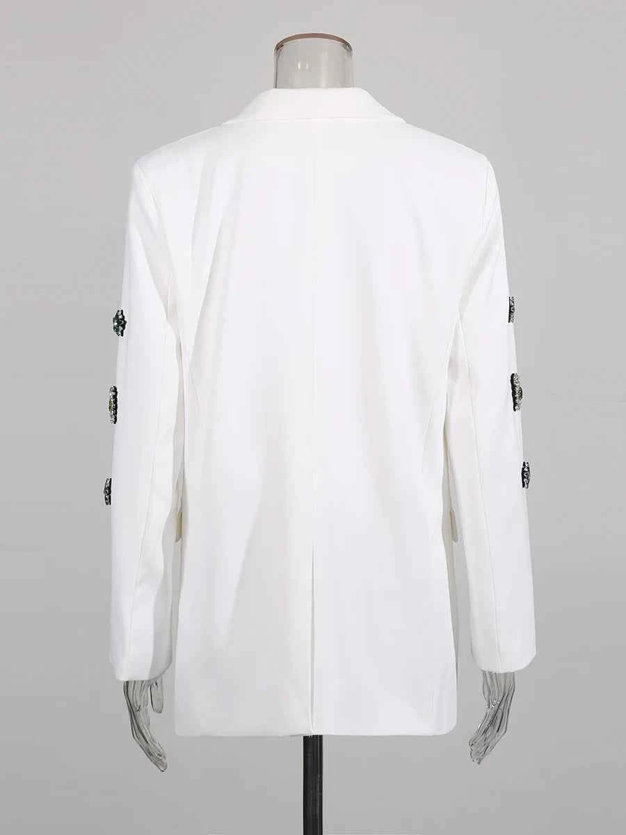 TWOTWINSTYLE Solid Loose Spliced Bead Luxurious Blazers for Women Lapel Long Sleeves Nobility Blazer Female Autumn Fashion New