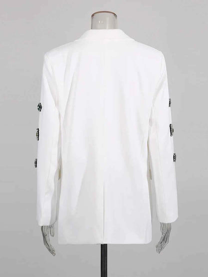 TWOTWINSTYLE Solid Loose Spliced Bead Luxurious Blazers for Women Lapel Long Sleeves Nobility Blazer Female Autumn Fashion New