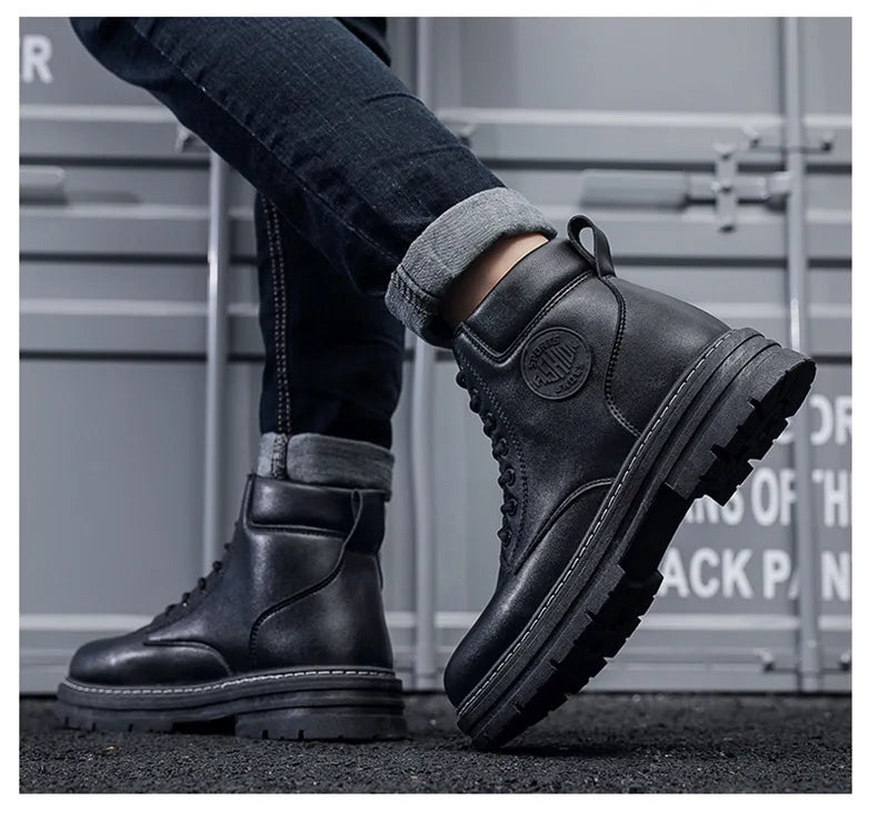 2025 new men's shoes autumn high cut workwear boots British style short boots Korean version versatile thickness boots shoes - AMULET RING STORE