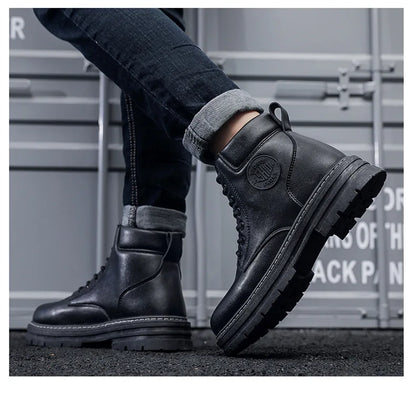 2025 new men's shoes autumn high cut workwear boots British style short boots Korean version versatile thickness boots shoes - AMULET RING STORE